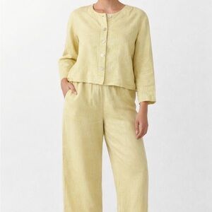 Flax Light Yellow Wide Leg Pants & Shirt Set Lagonlook oversized small